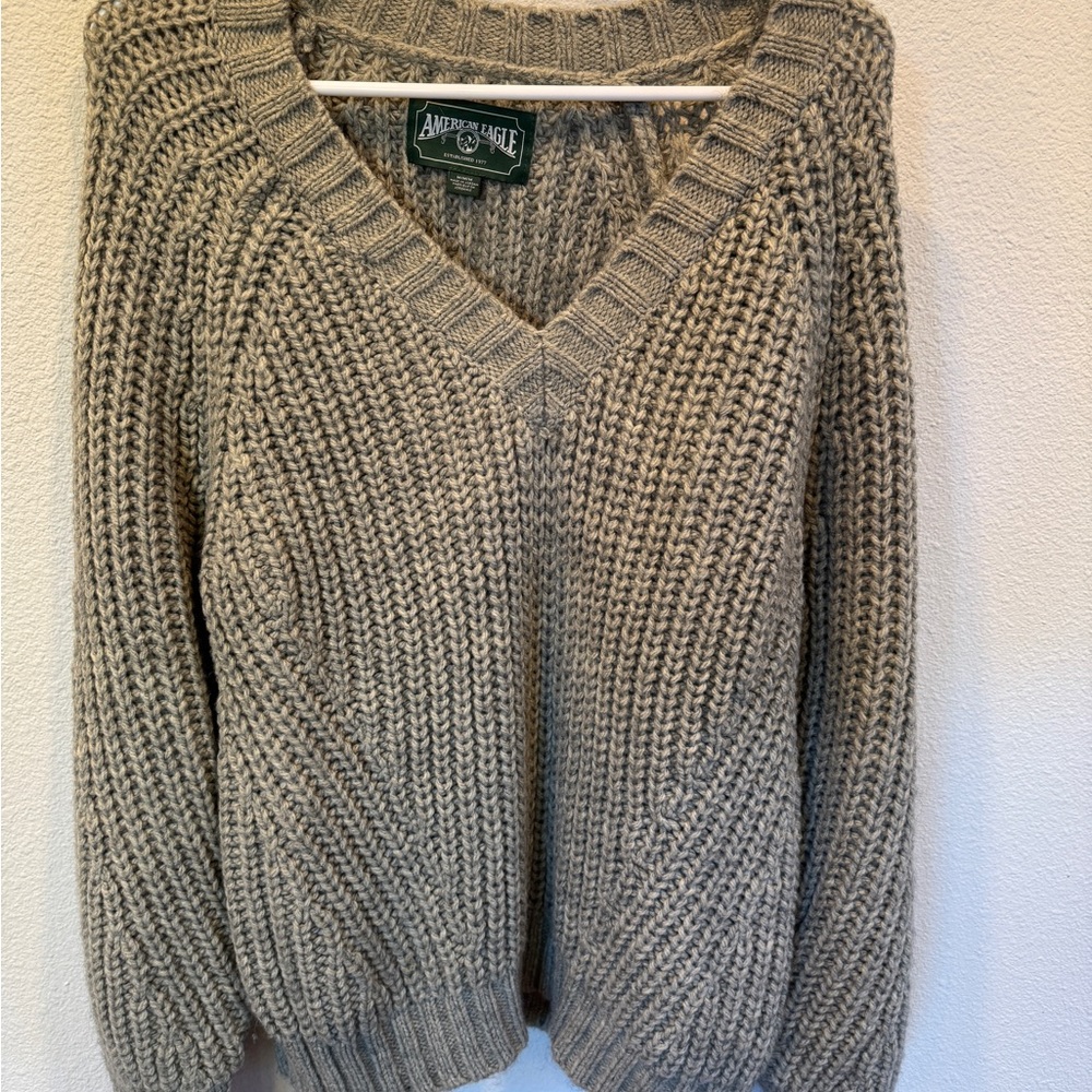 American Eagle Outfitters Gray V-Neck Sweater